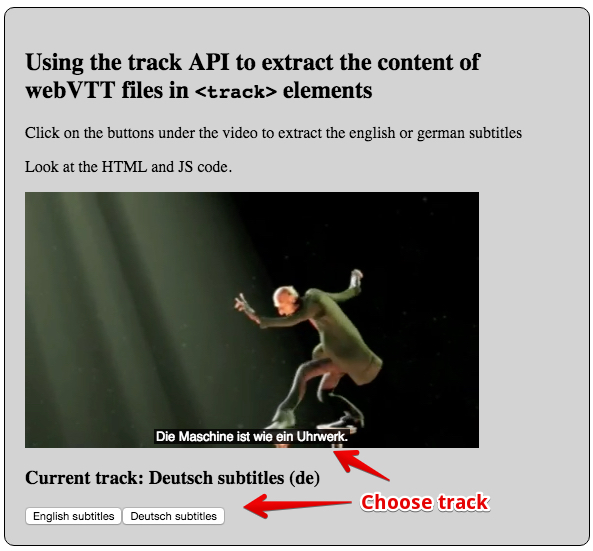 Buttons for choosing the track/language under a standard video player