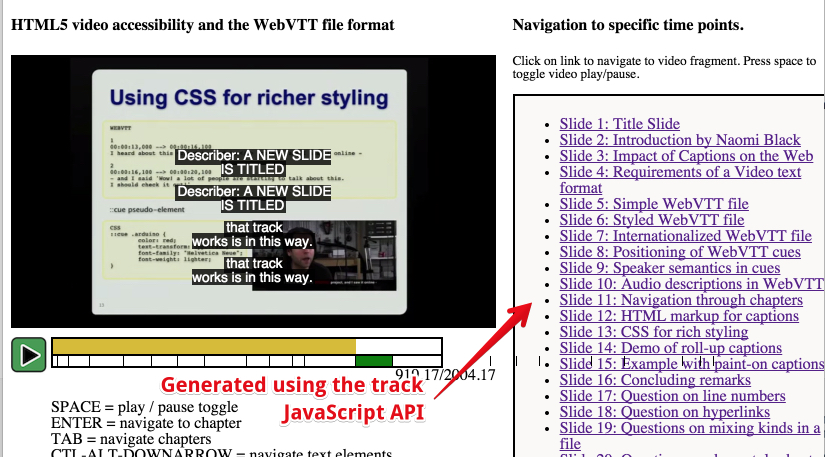 Example of video player that uses text based chapter navigation