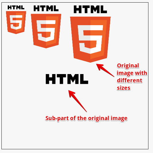 variants of drawImages, with the HTML5 logo drawn at different sizes, or with just a sub part of it